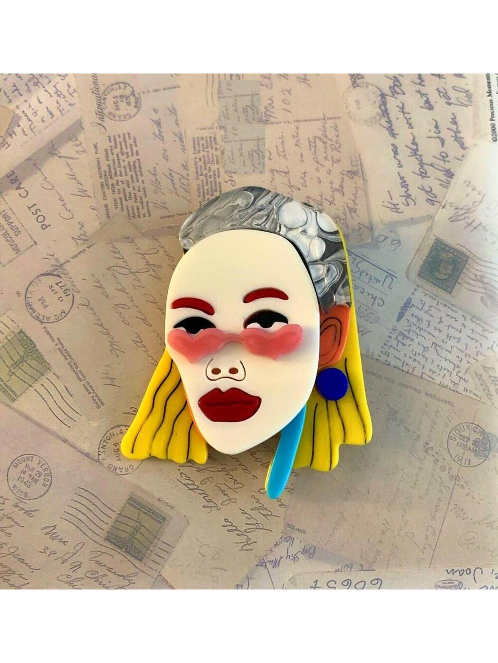 Funky Face Brooch bold mix of colors and a playful design